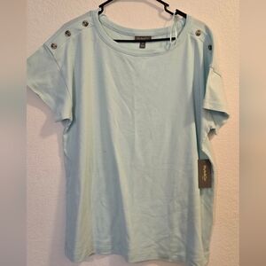 Style & Co. Sky Blue Button-Shoulder Tee